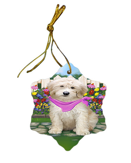 Spring Floral Goldendoodle Dog Star Porcelain Ornament SPOR52249