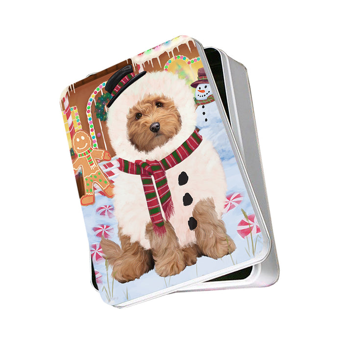 Christmas Gingerbread House Candyfest Goldendoodle Dog Photo Storage Tin PITN56288