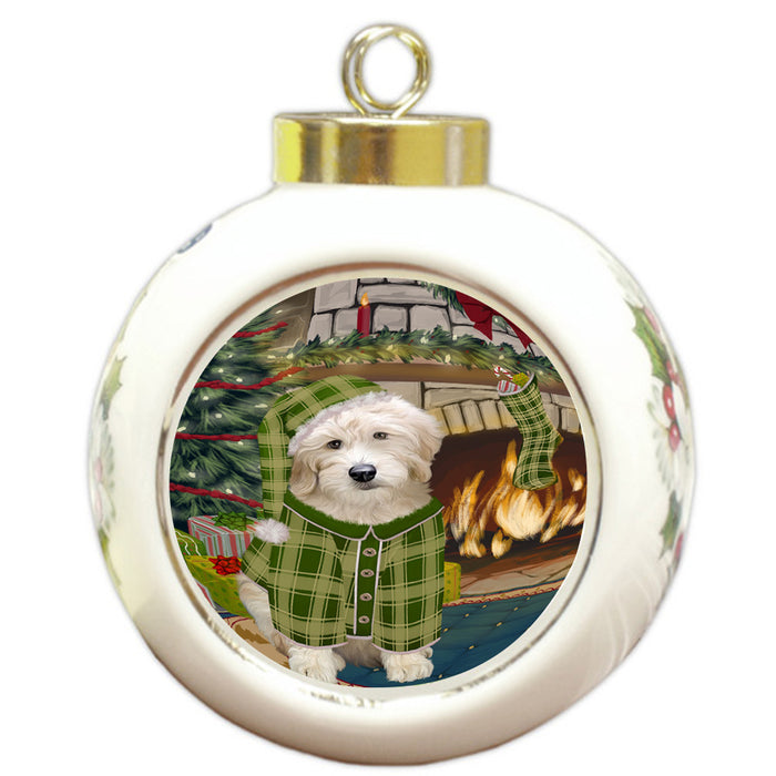 The Stocking was Hung Goldendoodle Dog Round Ball Christmas Ornament RBPOR55675