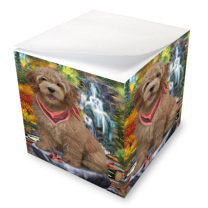 Scenic Waterfall Goldendoodle Dog Note Cube NOC51893