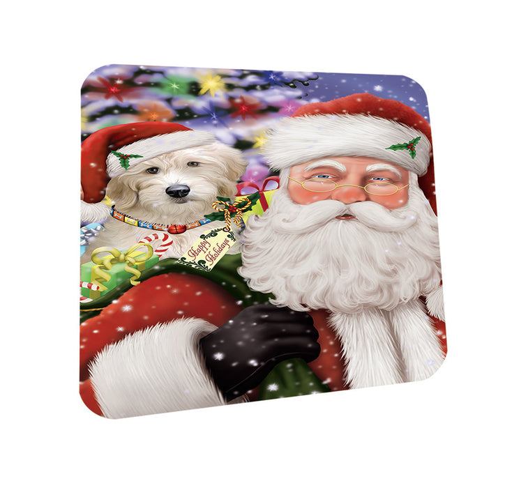 Santa Carrying Goldendoodle Dog and Christmas Presents Coasters Set of 4 CST53647