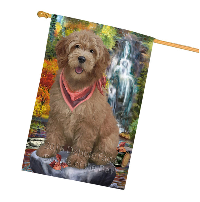 Scenic Waterfall Goldendoodle Dog House Flag FLG52026