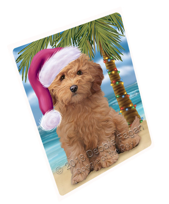 Summertime Happy Holidays Christmas Goldendoodle Dog on Tropical Island Beach Large Refrigerator / Dishwasher Magnet RMAG88236