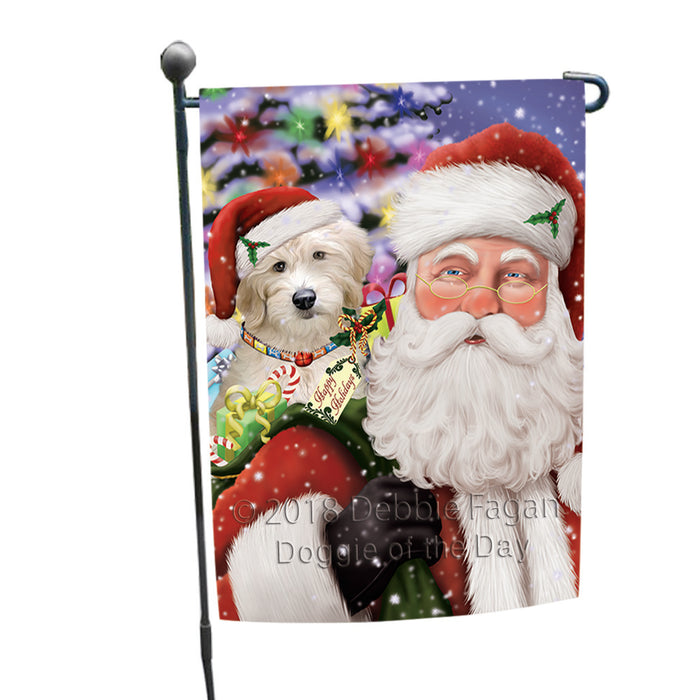 Santa Carrying Goldendoodle Dog and Christmas Presents Garden Flag GFLG53751