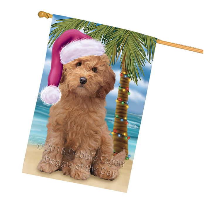 Summertime Happy Holidays Christmas Goldendoodle Dog on Tropical Island Beach House Flag FLG54757