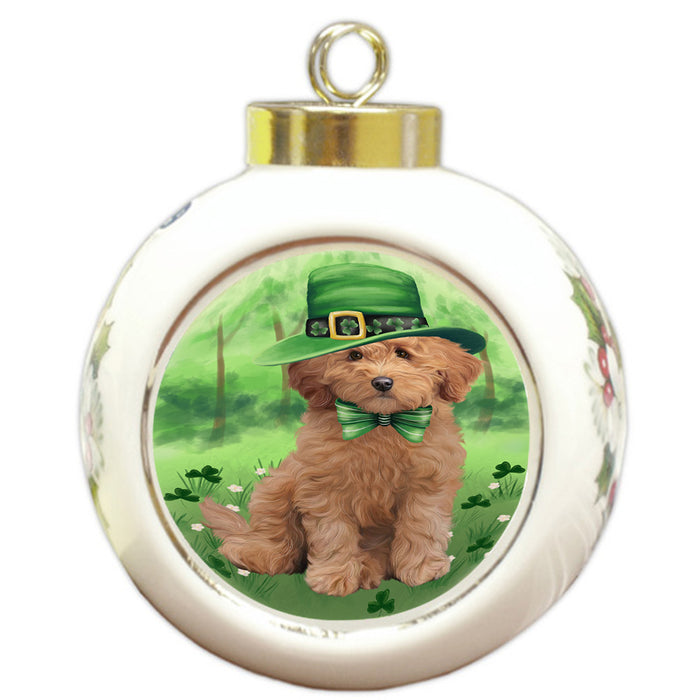 St. Patricks Day Irish Portrait Goldendoodle Dog Round Ball Christmas Ornament RBPOR58133