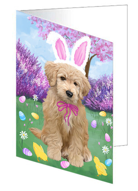 Easter Holiday Goldendoodle Dog Handmade Artwork Assorted Pets Greeting Cards and Note Cards with Envelopes for All Occasions and Holiday Seasons GCD76220