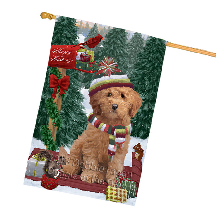 Merry Christmas Woodland Sled Goldendoodle Dog House Flag FLG55367