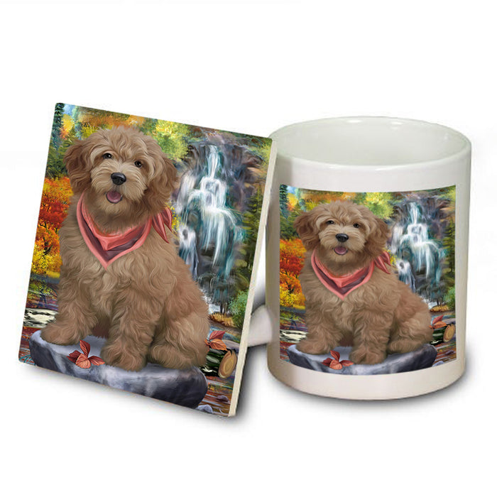 Scenic Waterfall Goldendoodle Dog Mug and Coaster Set MUC51885