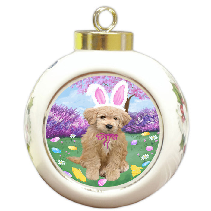 Easter Holiday Goldendoodle Dog Round Ball Christmas Ornament RBPOR57303