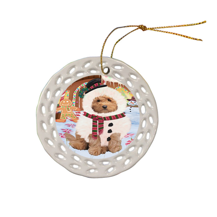 Christmas Gingerbread House Candyfest Goldendoodle Dog Ceramic Doily Ornament DPOR56701