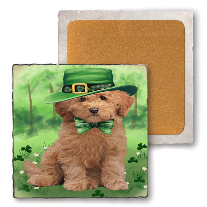 St. Patricks Day Irish Portrait Goldendoodle Dog Set of 4 Natural Stone Marble Tile Coasters MCST52006