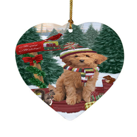 Merry Christmas Woodland Sled Goldendoodle Dog Heart Christmas Ornament HPOR55294