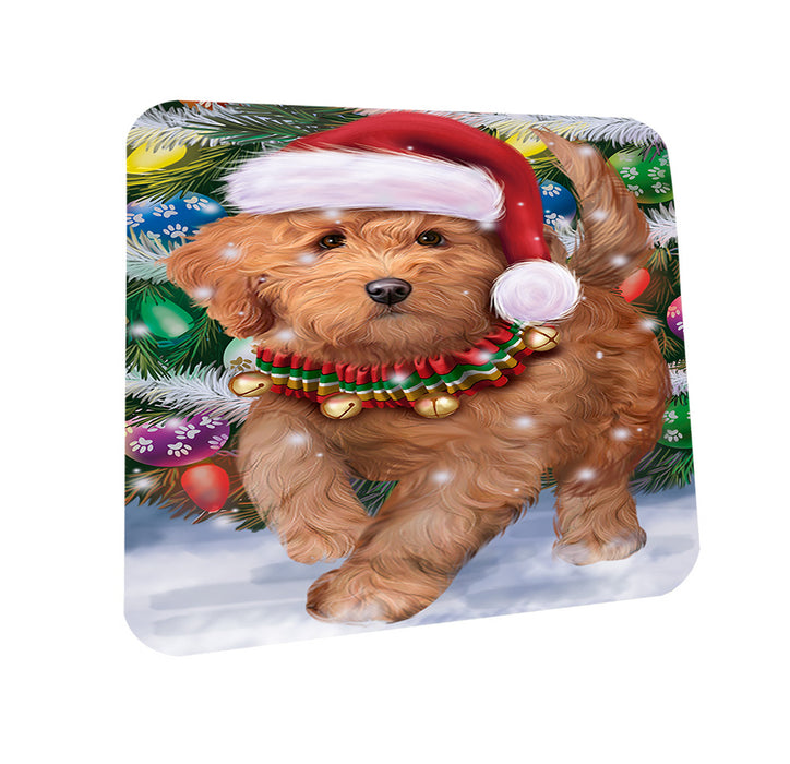 Trotting in the Snow Goldendoodle Dog Coasters Set of 4 CST54542