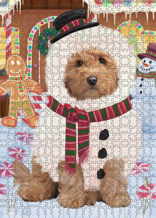Christmas Gingerbread House Candyfest Goldendoodle Dog Puzzle with Photo Tin PUZL93580