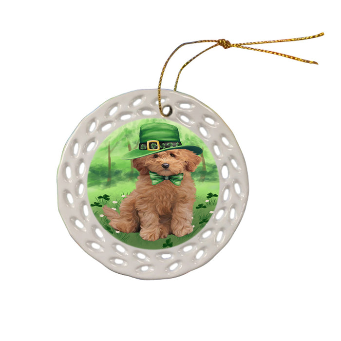 St. Patricks Day Irish Portrait Goldendoodle Dog Ceramic Doily Ornament DPOR57946
