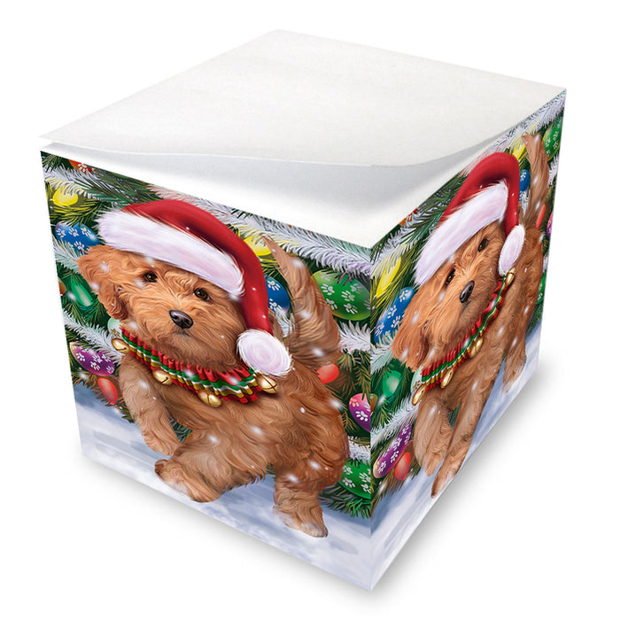 Trotting in the Snow Goldendoodle Dog Note Cube NOC56230