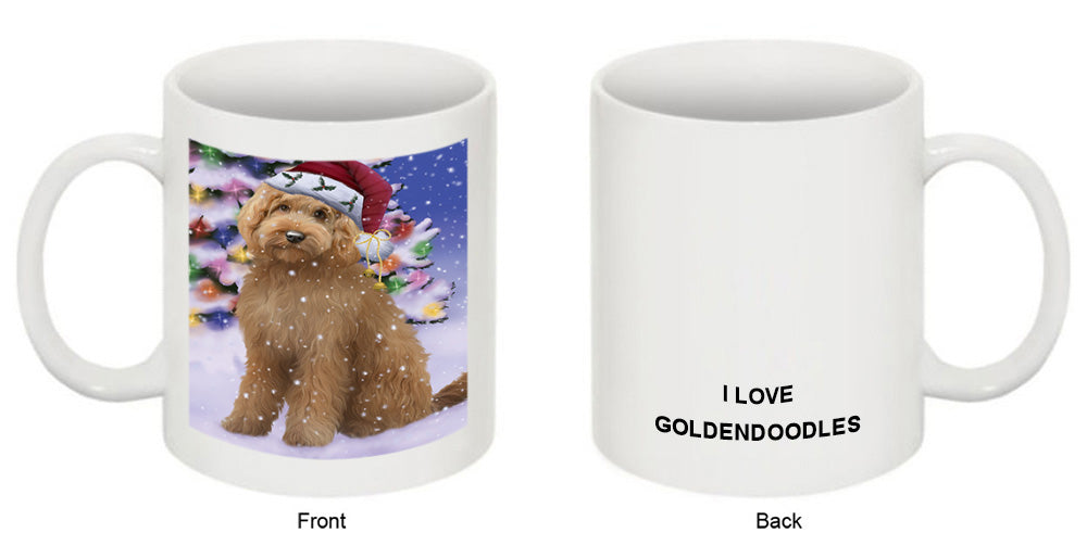 Winterland Wonderland Goldendoodle Dog In Christmas Holiday Scenic Background Coffee Mug MUG49152