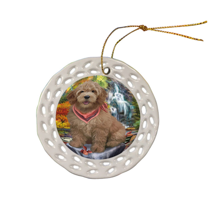 Scenic Waterfall Goldendoodle Dog Ceramic Doily Ornament DPOR51893