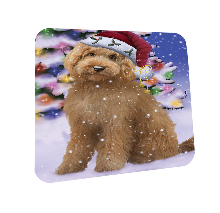 Winterland Wonderland Goldendoodle Dog In Christmas Holiday Scenic Background Coasters Set of 4 CST53712