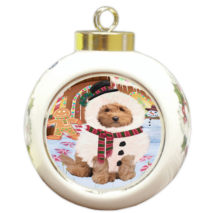 Christmas Gingerbread House Candyfest Goldendoodle Dog Round Ball Christmas Ornament RBPOR56701