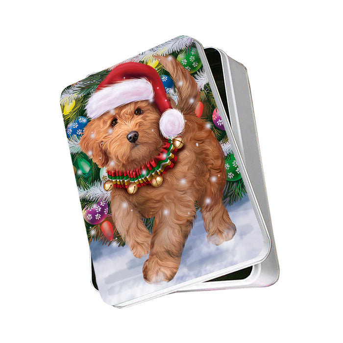 Trotting in the Snow Goldendoodle Dog Photo Storage Tin PITN54527