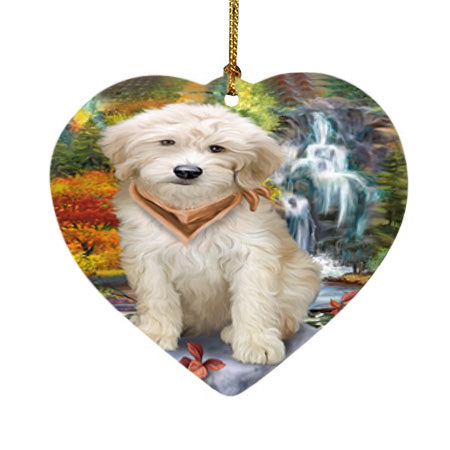 Scenic Waterfall Goldendoodle Dog Heart Christmas Ornament HPOR51894