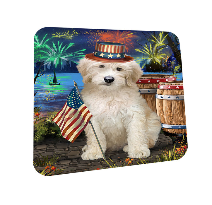 4th of July Independence Day Firework Goldendoodle Dog Coasters Set of 4 CST54009