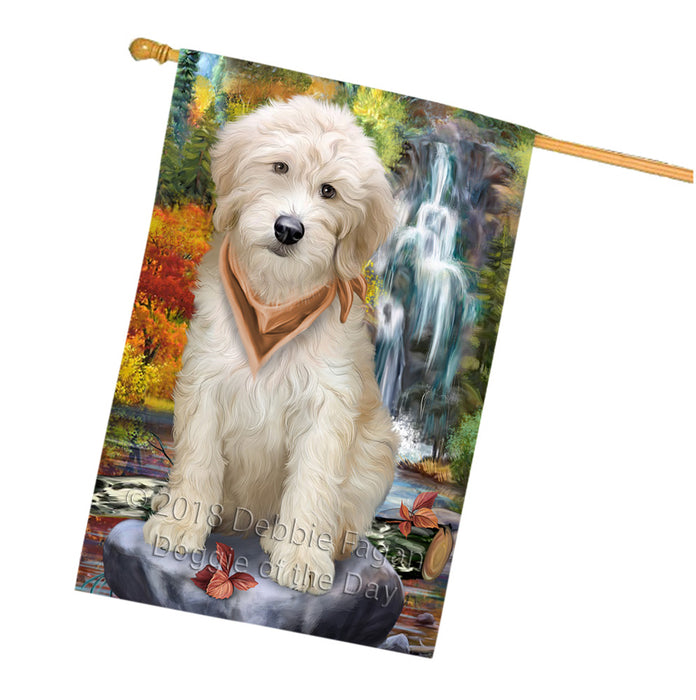 Scenic Waterfall Goldendoodle Dog House Flag FLG52027