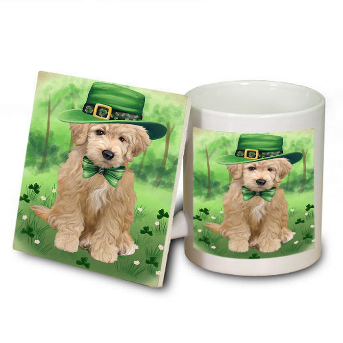 St. Patricks Day Irish Portrait Goldendoodle Dog Mug and Coaster Set MUC56999