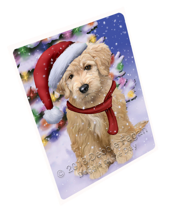 Winterland Wonderland Goldendoodle Dog In Christmas Holiday Scenic Background Large Refrigerator / Dishwasher Magnet RMAG83412