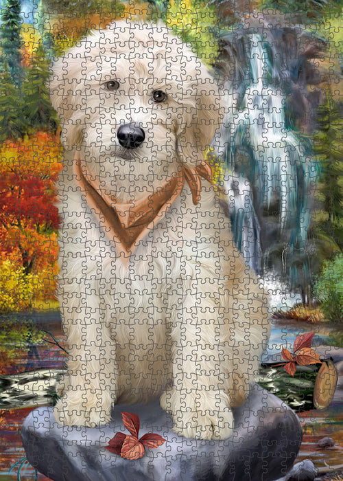 Scenic Waterfall Goldendoodle Dog Puzzle with Photo Tin PUZL59769