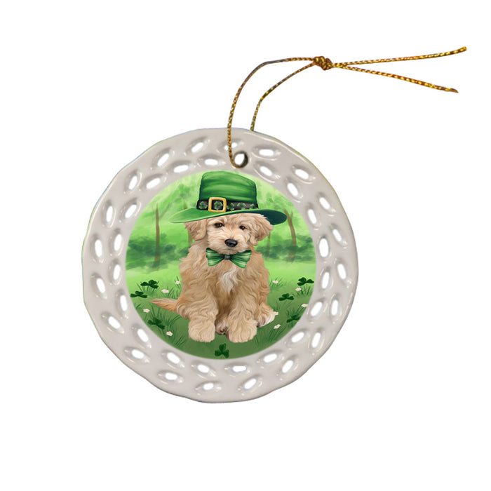 St. Patricks Day Irish Portrait Goldendoodle Dog Ceramic Doily Ornament DPOR57947