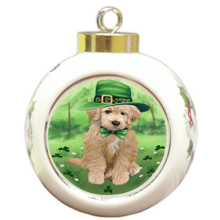 St. Patricks Day Irish Portrait Goldendoodle Dog Round Ball Christmas Ornament RBPOR58134