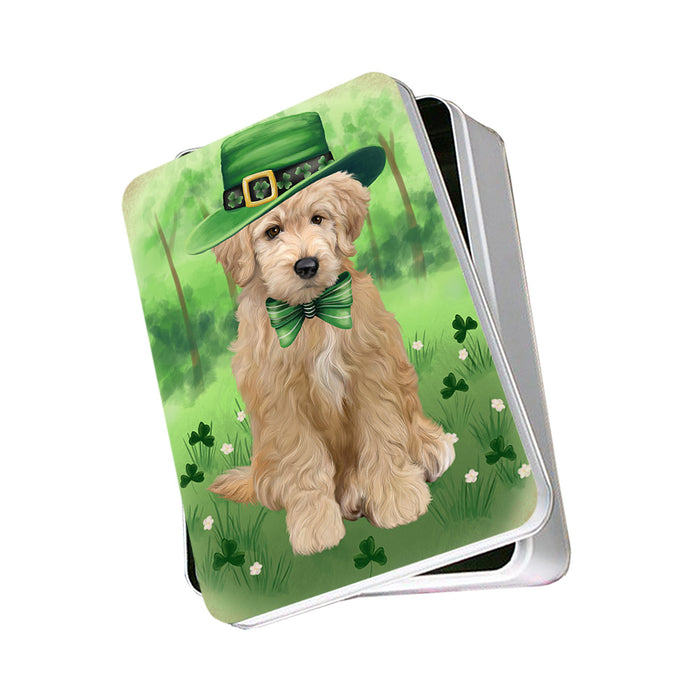 St. Patricks Day Irish Portrait Goldendoodle Dog Photo Storage Tin PITN56950