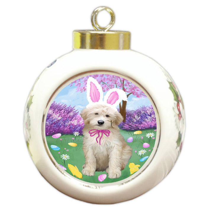 Easter Holiday Goldendoodle Dog Round Ball Christmas Ornament RBPOR57304