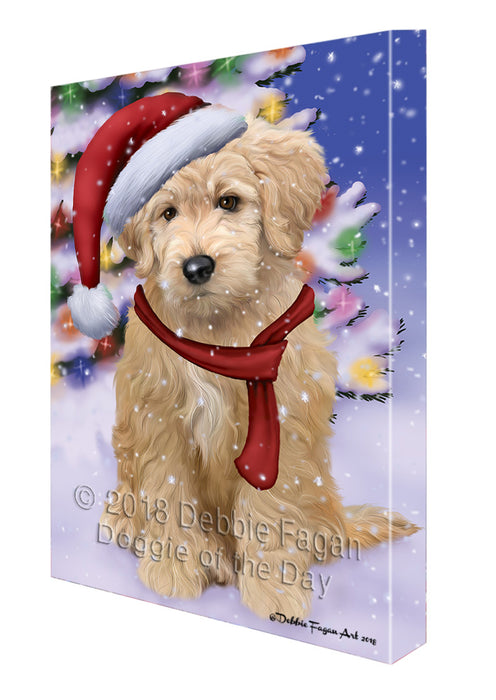 Winterland Wonderland Goldendoodle Dog In Christmas Holiday Scenic Background Canvas Print Wall Art Décor CVS101645