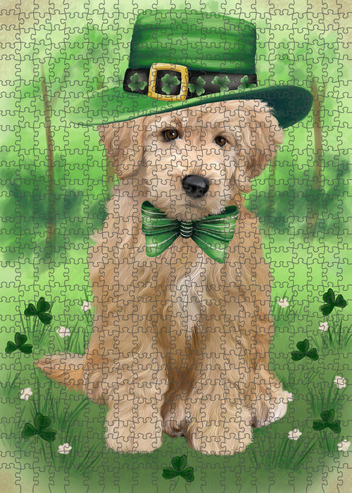 St. Patricks Day Irish Portrait Goldendoodle Dog Portrait Jigsaw Puzzle for Adults Animal Interlocking Puzzle Game Unique Gift for Dog Lover's with Metal Tin Box PZL050