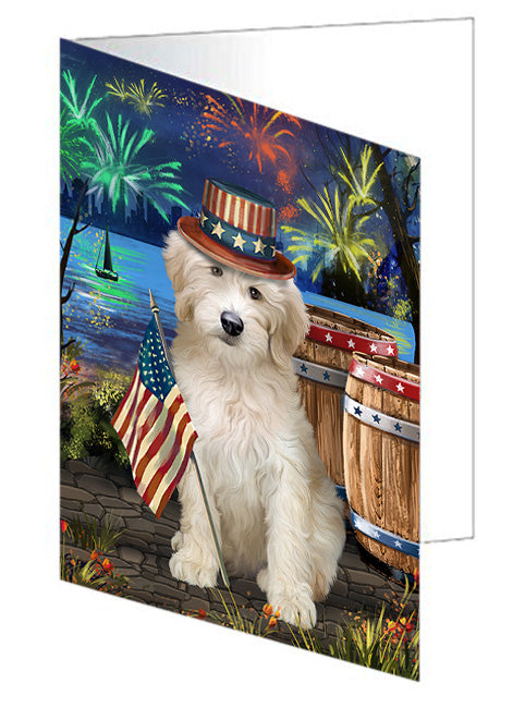 4th of July Independence Day Fireworks Goldendoodle Dog at the Lake Handmade Artwork Assorted Pets Greeting Cards and Note Cards with Envelopes for All Occasions and Holiday Seasons GCD57500