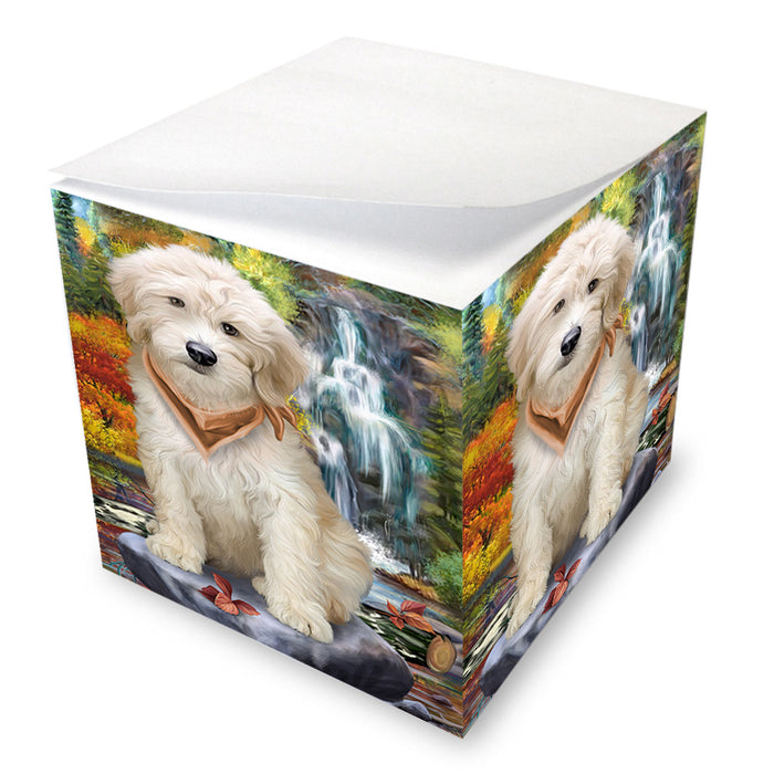 Scenic Waterfall Goldendoodle Dog Note Cube NOC51894
