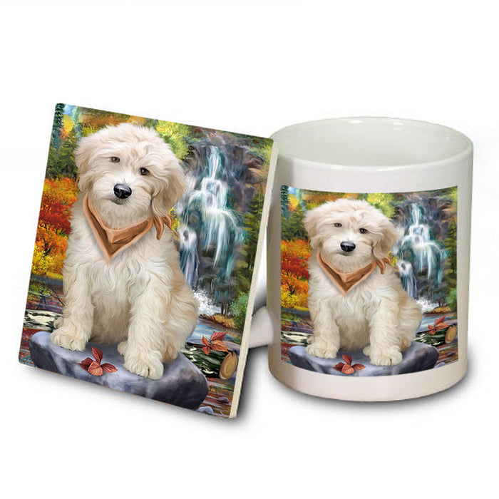 Scenic Waterfall Goldendoodle Dog Mug and Coaster Set MUC51886