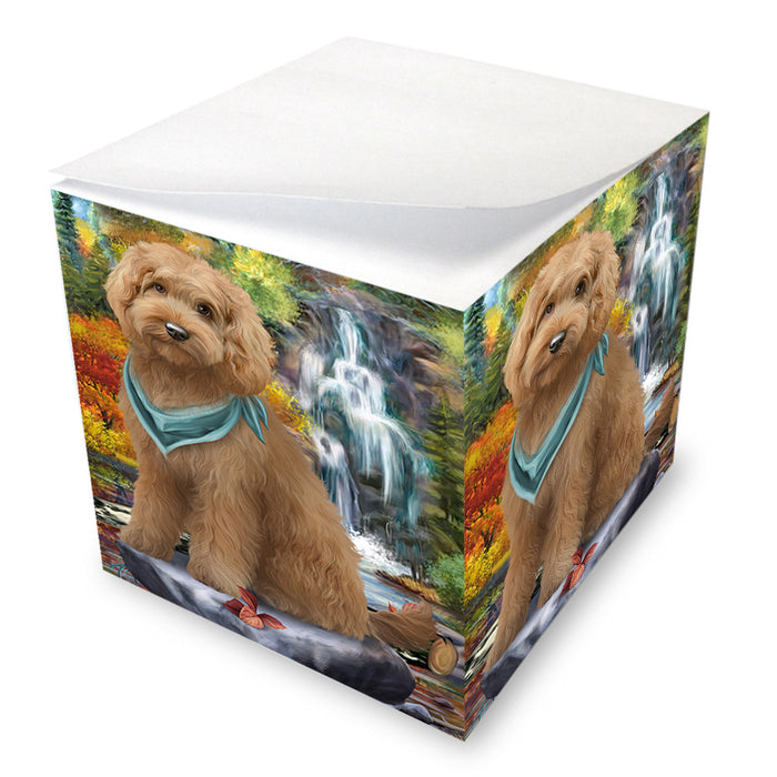 Scenic Waterfall Goldendoodle Dog Note Cube NOC51895