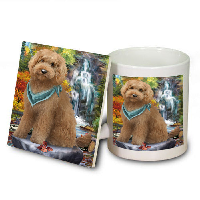 Scenic Waterfall Goldendoodle Dog Mug and Coaster Set MUC51887
