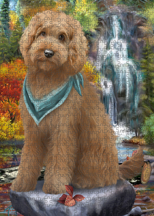 Scenic Waterfall Goldendoodle Dog Puzzle with Photo Tin PUZL59772