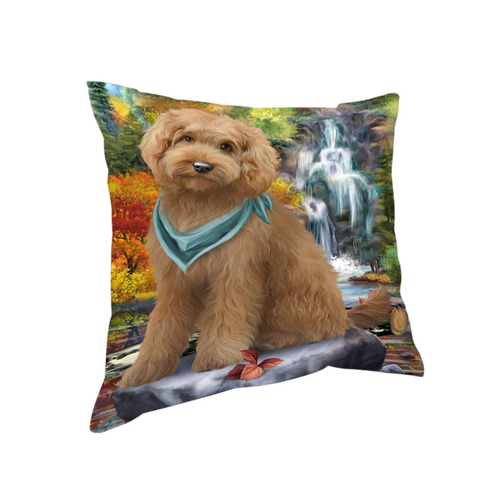 Scenic Waterfall Goldendoodle Dog Pillow PIL63944
