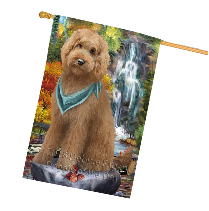 Scenic Waterfall Goldendoodle Dog House Flag FLG52028