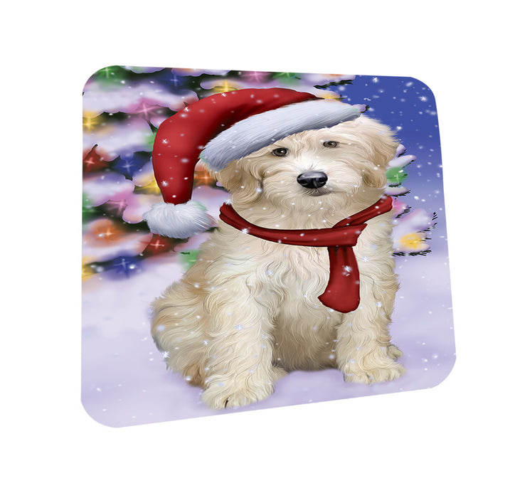 Winterland Wonderland Goldendoodle Dog In Christmas Holiday Scenic Background Coasters Set of 4 CST53714