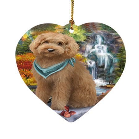 Scenic Waterfall Goldendoodle Dog Heart Christmas Ornament HPOR51895