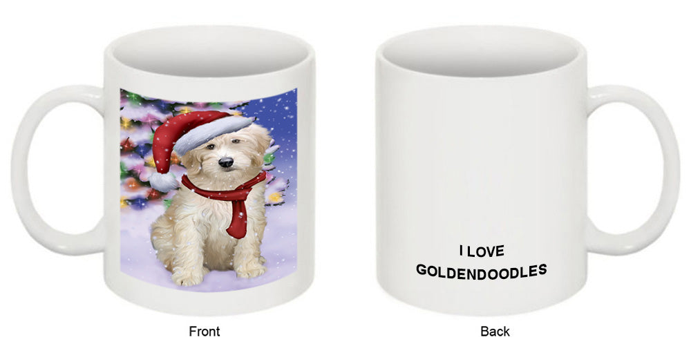 Winterland Wonderland Goldendoodle Dog In Christmas Holiday Scenic Background Coffee Mug MUG49154