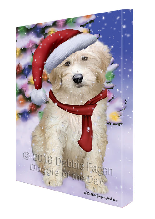 Winterland Wonderland Goldendoodle Dog In Christmas Holiday Scenic Background Canvas Print Wall Art Décor CVS101654